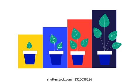 Growth Concept. Plant growth process. Stages of growing. Symbol of wealth. Business success. Timeline. Flat style vector illustration