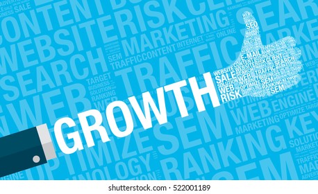 Growth concept with thumbs up, vector illustration