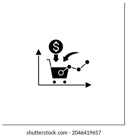 Growth consumer demand glyph icon. Consumers willingness and ability to purchase. Profitable buying. Business concept. Filled flat sign. Isolated silhouette vector illustration