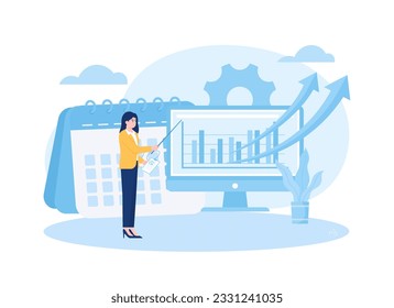Growth data presentation and calendar trending concept flat illustration