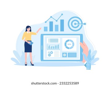 Growth data with targets trending concept flat illustartion