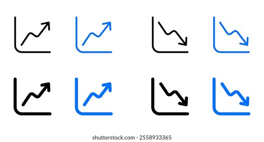 Growth and decline arrow icon. Increase and decrease symbol. Financial investment sign. Progress arrow pictogram.