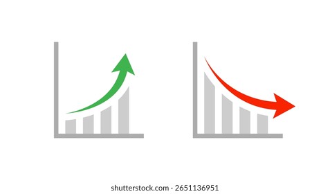 Growth and decline chart icon. Green upward and red downward arrow symbol