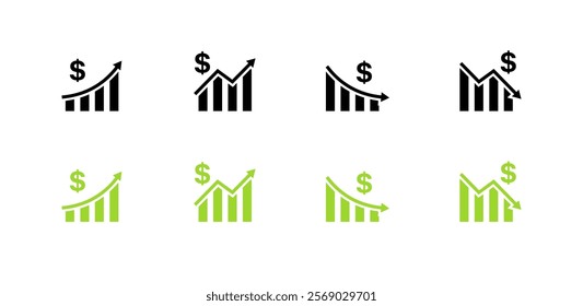 Growth and decline freelance set icons. Silhouette and flat style. Vector icons.