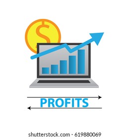 growth and declining chart showing improvement and losses of profit with arrow. vector illustration