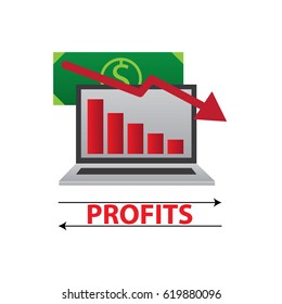 growth and declining chart showing improvement and losses of profit with arrow. vector illustration