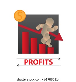 growth and declining chart showing improvement and losses of profit with arrow. vector illustration