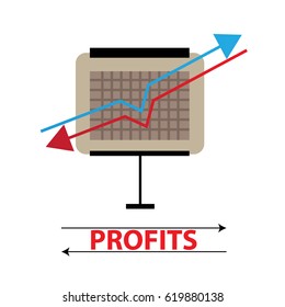 growth and declining chart showing improvement and losses of profit with arrow. vector illustration