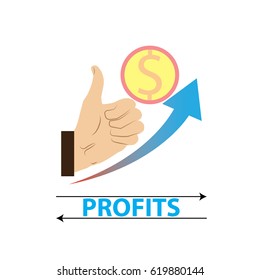 growth and declining chart showing improvement and losses of profit with arrow. vector illustration