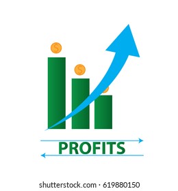 growth and declining chart showing improvement and losses of profit with arrow. vector illustration