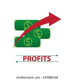 growth and declining chart showing improvement and losses of profit with arrow. vector illustration