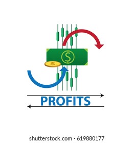 growth and declining chart showing improvement and losses of profit with arrow. vector illustration