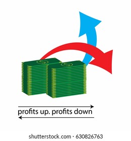 growth and declining chart showing improvement and losses of profit with arrow. vector illustration