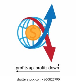 growth and declining chart showing improvement and losses of profit with arrow. vector illustration