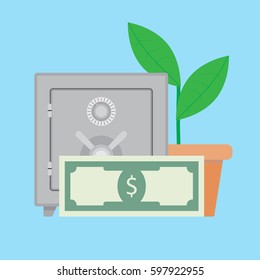 Growth deposit finance. Capitalization deposit bank, vector illustration