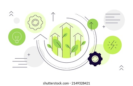 Growth and development. Arrows moving up. Infographic banner. Modern flat graphics. Vector file.