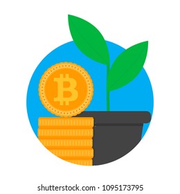 Growth and development ico start up. Begin new project, stack and pot. Vector illustration