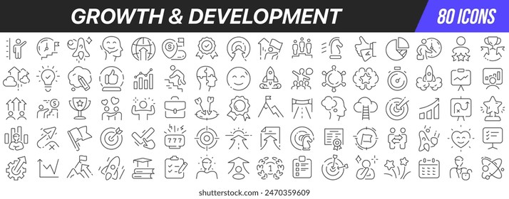 Growth and development line icons collection. Big UI icon set in a flat design. Thin outline icons pack. Vector illustration EPS10