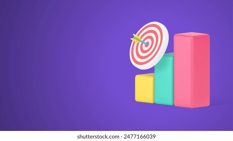 Growth diagram analyzing business goal achievement data increase 3d vector banner billboard template. Grow chart graph positive progress dynamic statistic efficient productivity management analysis