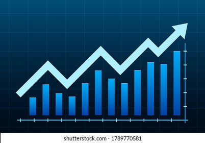 Growth diagram with an arrow going up. Success business symbol. Vector illustration.