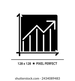 Growth diagram black glyph icon. Business chart. Arrow going up. Financial analysis. Economic indicator. Increase sales. Silhouette symbol on white space. Solid pictogram. Vector isolated illustration