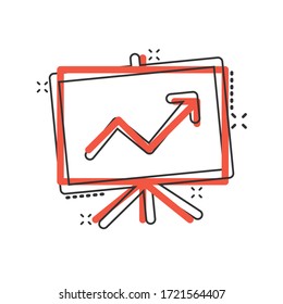 Growth diagram icon in comic style. Finance chart cartoon vector illustration on white isolated background. Arrow up splash effect business concept.
