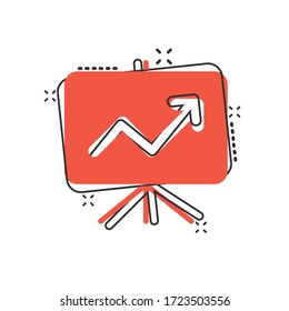 Growth diagram icon in comic style. Finance chart cartoon vector illustration on white isolated background. Arrow up splash effect business concept.