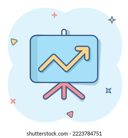 Growth diagram icon in comic style. Finance chart cartoon vector illustration on white isolated background. Arrow up splash effect business concept.