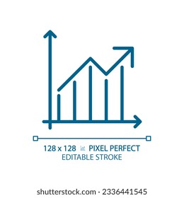 Icono azul claro del diagrama de crecimiento. Cuadro de negocios. Flecha arriba. Análisis financiero. Indicador económico. Signo de color RGB. Diseño sencillo. símbolo Web. Línea de contorno. Ilustración plana. Objeto aislado