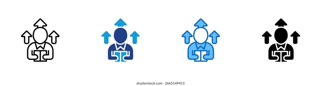 Diseño de Vector de íconos de estilo múltiple - Persona rodeada por flechas que apuntan hacia arriba, que indican progreso, dirección o mejoramiento