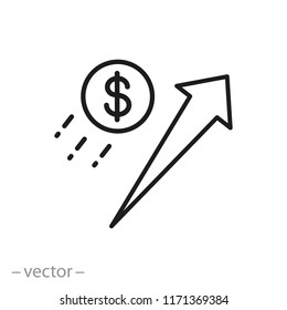 growth dollar icon, devaluation or inflation linear sign isolated on white background - editable vector illustration eps10