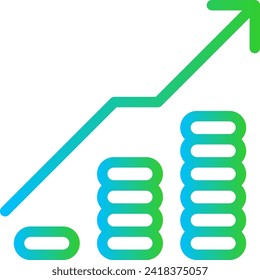 Growth down performance business icon with blue and green gradient outline style. growth, business, finance, arrow, investment, financial, chart. Vector Illustration