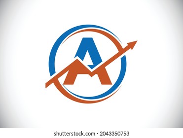 Initial Ein Monogramm-Alphabet-Symbol-Design mit dem Pfeil integriert. Logo-Konzept für Finanzen oder Erfolg. Schriftemblem. Logo für Rechnungslegung und Unternehmensidentität