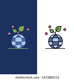 Growth, Eco, Friendly, Globe  Icons. Flat and Line Filled Icon Set Vector Blue Background