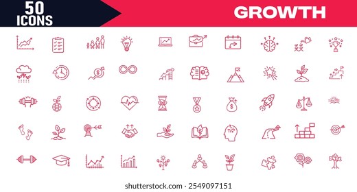 Growth Editable Stroke Outline Icons Set, Business Graphs  Charts Statistics Analytics Icons Data, Charts, Diagrams, Money Vector Illustration