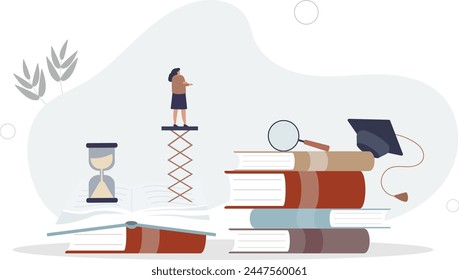 Crecimiento, educación y desarrollo a partir de la lectura de libros. Ilustración vectorial plana.
