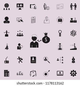 growth of the employee's money bag icon. HR & Heat hunting icons universal set for web and mobile