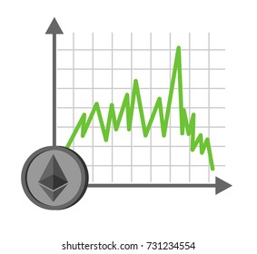 Growth etherium graph. Growth of  Cryptocurrency. Virtual money. Vector illustration
