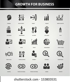 Growth, Finance and analysis icons,Black version,vector