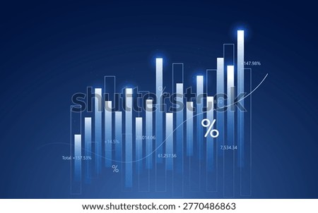 Growth finance chart with business graph vector isolated stock investment data on blue background