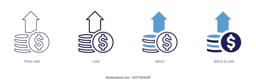 Growth finance icon in 4 different styles. Thin Line, Line, Bold, and Bold Line. Duotone style. Editable stroke.