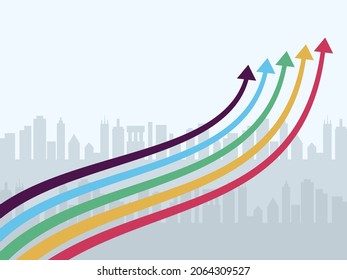 The growth of financial indicators in the city. Income sales progress price chart success investment. Vector stock illustration