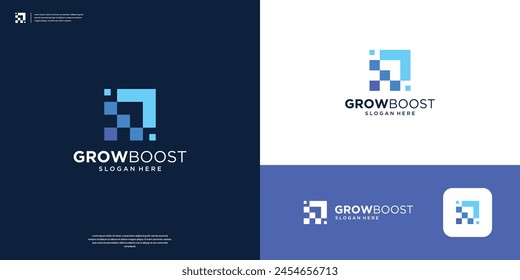 Growth financial logo design template. Abstract digital arrow logo inspiration.