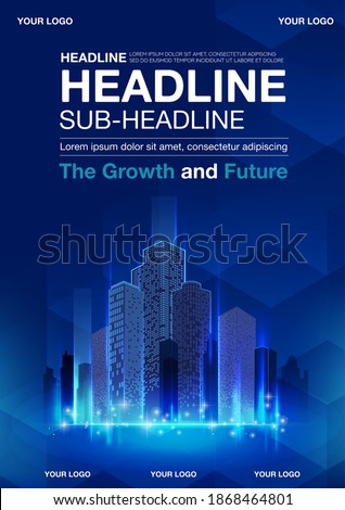 The growth and the future building concept design for city illustration. Vector abstract futuristic, energy technology, and cityscape concept. stripes lines with blue light. layout for your design.