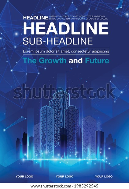 The growth and the future building concept design\
for city illustration. futuristic, energy technology and cityscape\
concept. stripes lines with blue light. layout design for your\
design