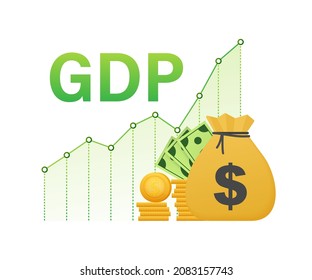 Growth GDP. Gross domestic product. Government budget. Increment in annual financial budget. Vector stock illustration.