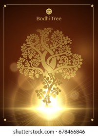 The growth of the golden bodhi tree (Sacred tree, Ficus religiosa L.) is a symbol that uses Buddhism. vector illustration