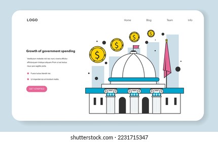 Growth of government spending as a financial inflation cause web banner or landing page. Growing up prices and value of money recession reason. Economics crisis risk. Flat vector illustration