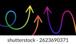 Growth Up Gradient Arrows. Vector Neon Color Line Arrows on Black Background. Abstract Business Concept Graphic. Dynamic Rainbow Grow Design Elements