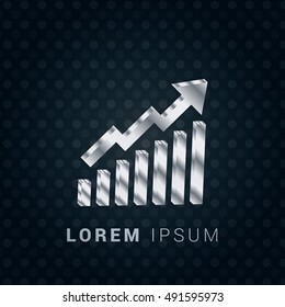 Growth Graph 3D silver/platinum metallic chromium precious Icon / Logo Design